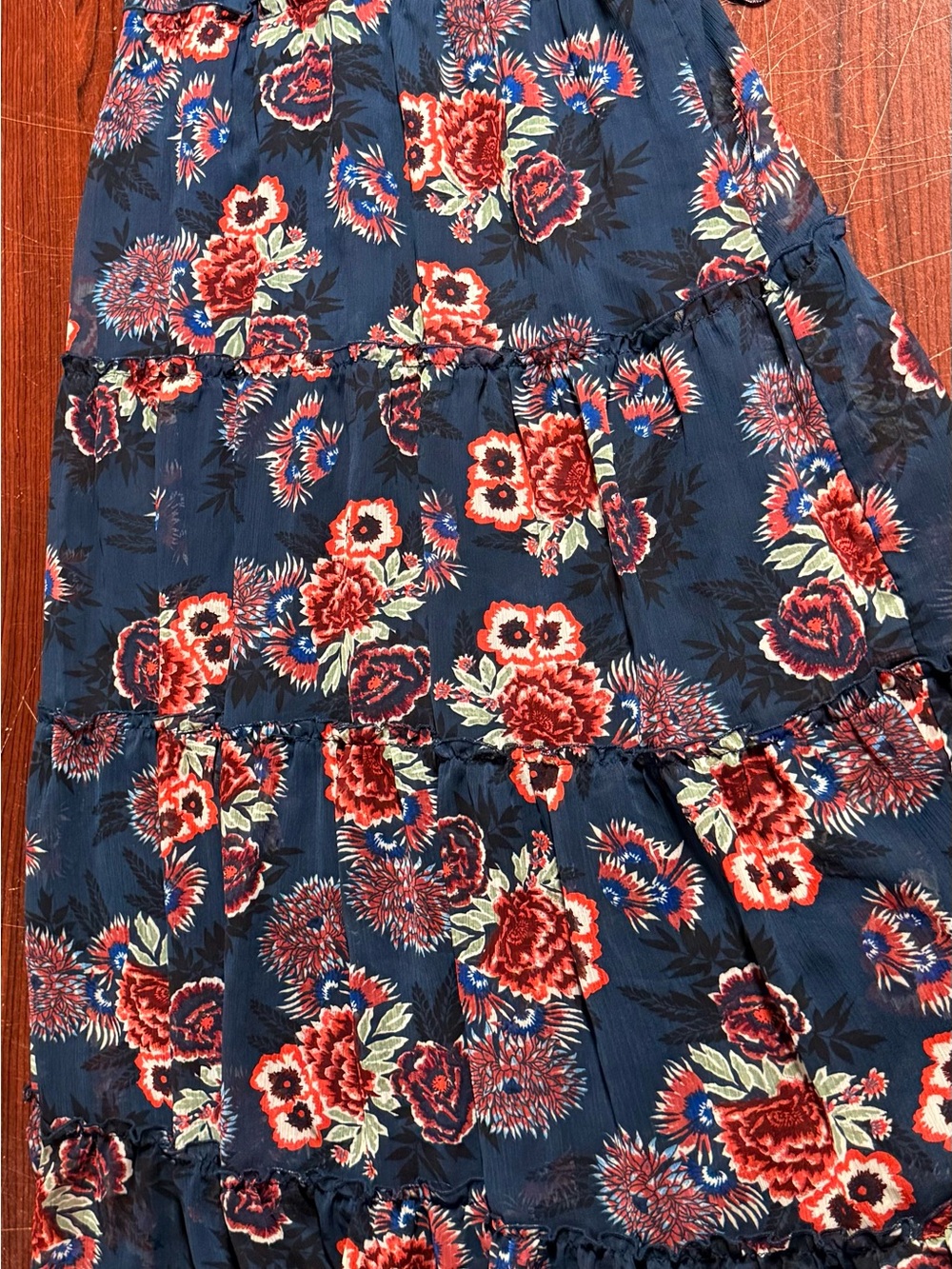 Style & Co. Navy Tiered Maxi dress with Red Floral Print